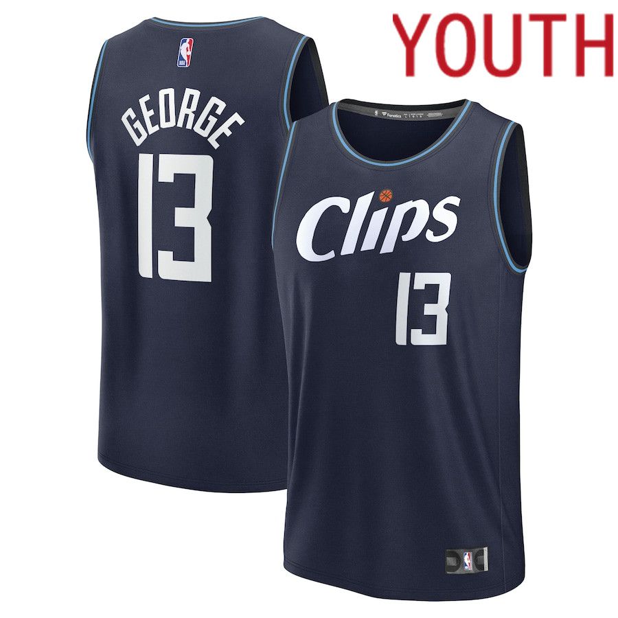 Youth LA Clippers 13 Paul George Fanatics Branded Navy City Edition 2023-24 Fast Break NBA Jersey